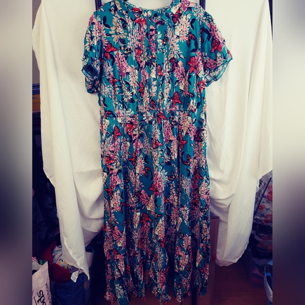 torrid Teal Floral Maxi Dress with Pink & Red Accents